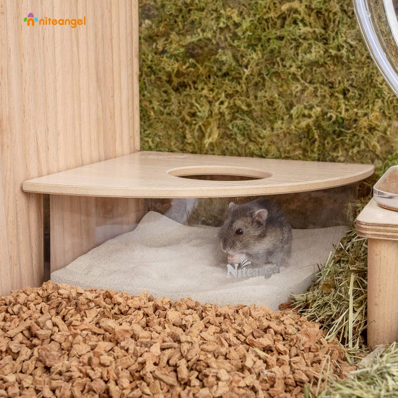 Niteangel Animal Sand-Bath Box: - Acrylic Critter's Sand Bath Shower Room & Digging Sand Container for Hamsters Mice Lemming Gerbils or Other Small Pets (Triangle, Burlywood) - Image 2